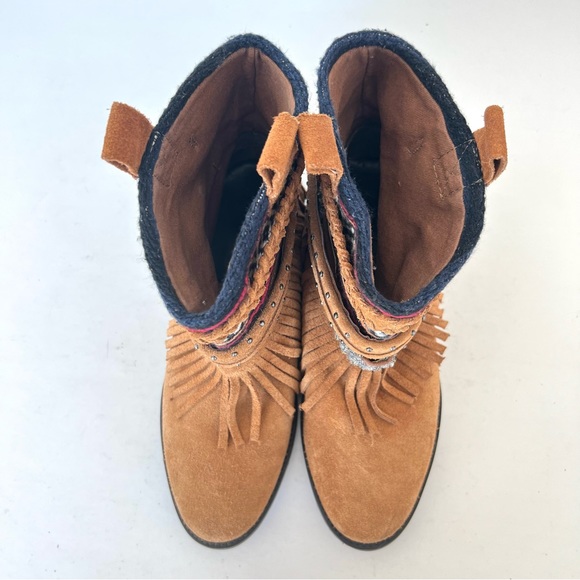 ZARA Trafaluc Tribal Fringe Aztec Strap Buckle Boho Booties Ankle Boots Sz 38 - Picture 3 of 12